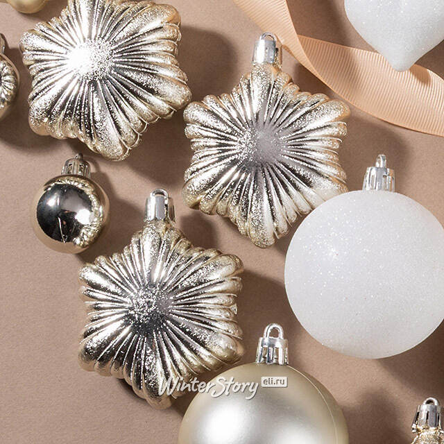 Набор елочных игрушек Tesoro Natale: Белый 3-12 см, 32 шт, пластик Winter Deco