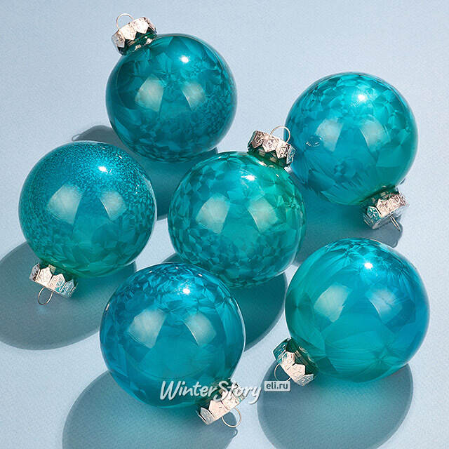 Елочные ПЭТ шары Albertine - Голубые Гавайи 8 см, 6 шт Winter Deco