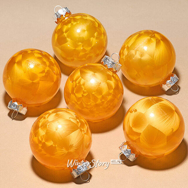 Елочные ПЭТ шары Albertine - Янтарный Жемчуг 8 см, 6 шт Winter Deco