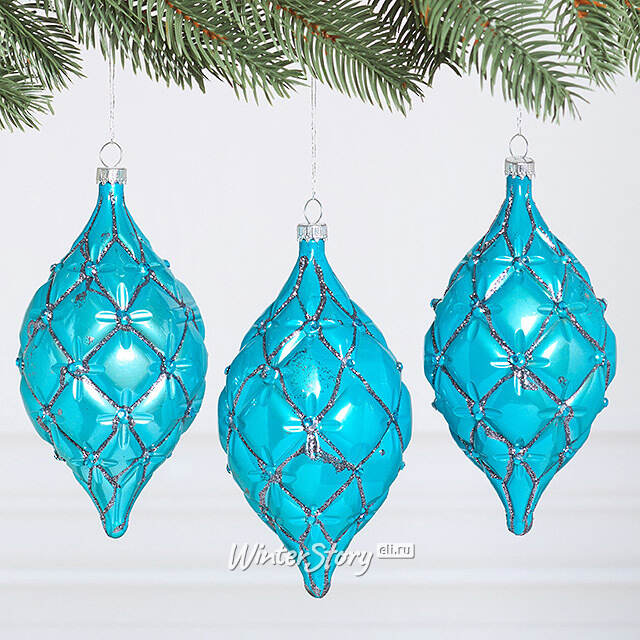 Елочные игрушки Сосульки Sarentino - Голубая Мечта 15 см, 3 шт, пластик Winter Deco