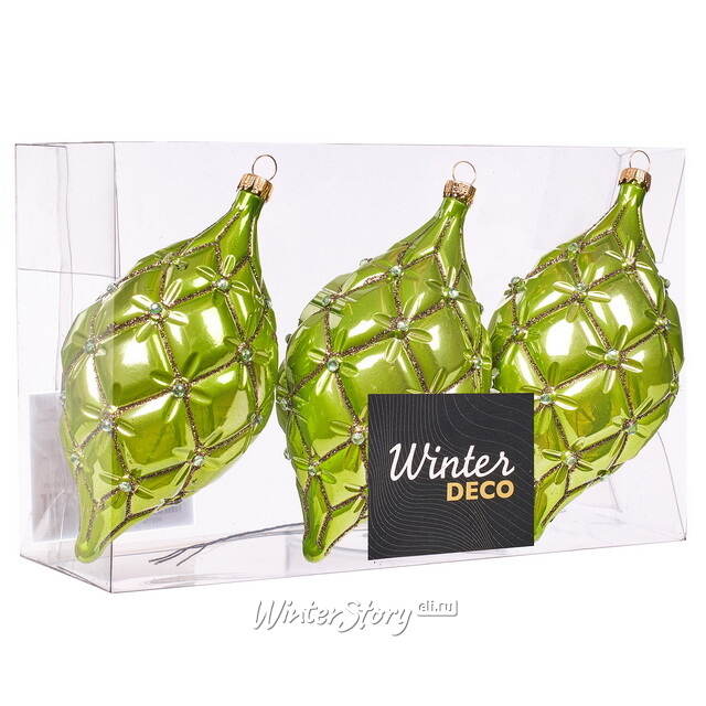 Елочные игрушки Сосульки Sarentino - Зеленый Вихрь 15 см, 3 шт, пластик Winter Deco