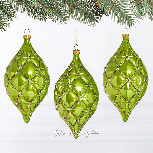 Елочные игрушки Сосульки Sarentino - Зеленый Вихрь 15 см, 3 шт, пластик Winter Deco