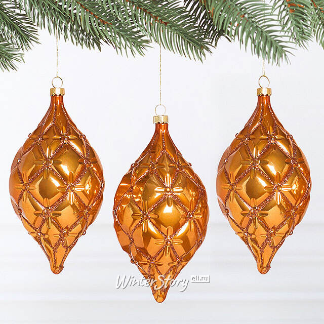 Елочные игрушки Сосульки Sarentino - Янтарный Блик 15 см, 3 шт, пластик Winter Deco