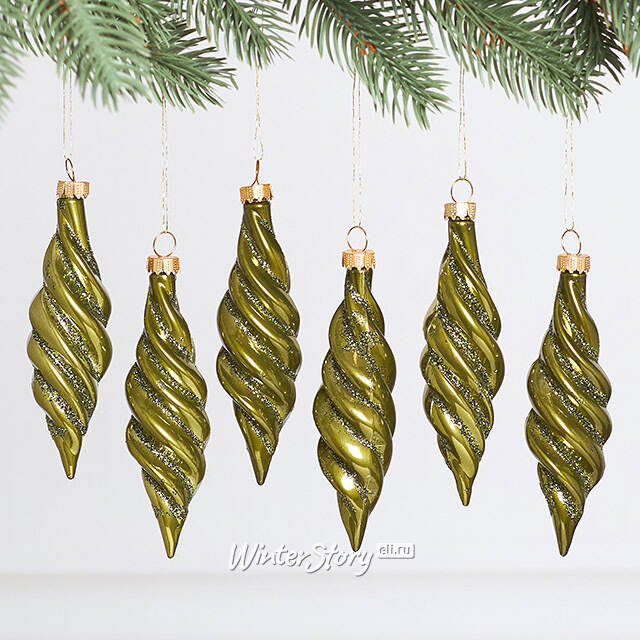 Елочные игрушки Сосульки - Feroleto Antico 11 см зеленый, 6 шт, пластик Winter Deco