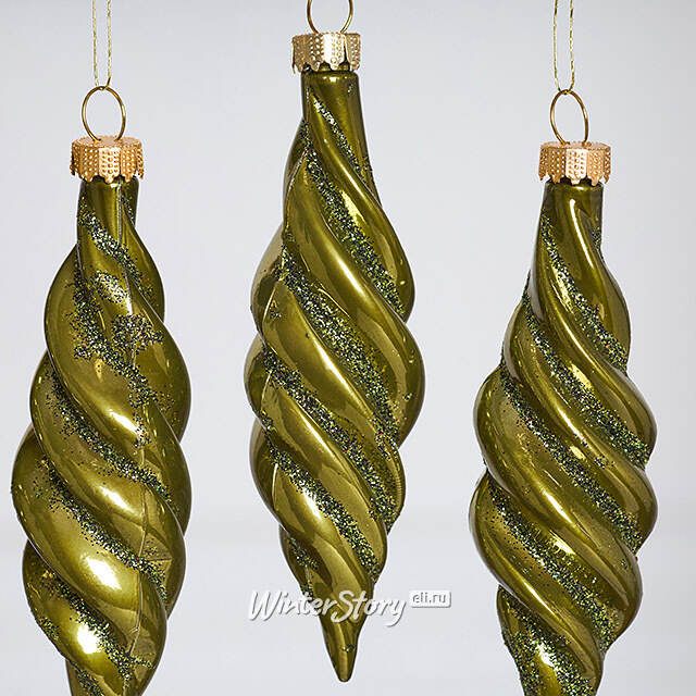 Елочные игрушки Сосульки - Feroleto Antico 11 см зеленый, 6 шт, пластик Winter Deco