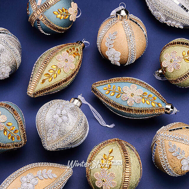 Елочные шары Ricchezza Di Fiori 8-12 см, 12 шт, подарочная коробка, стекло Winter Deco