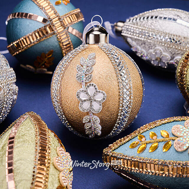 Елочные шары Ricchezza Di Fiori 8-12 см, 12 шт, подарочная коробка, стекло Winter Deco