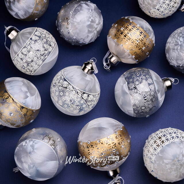 Елочные шары Griglia Solare 8 см, 12 шт, подарочная коробка, стекло Winter Deco