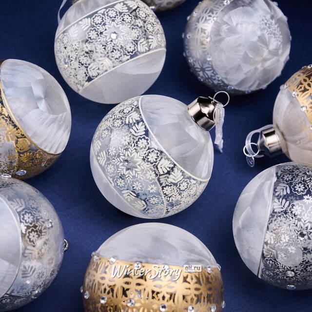 Елочные шары Griglia Solare 8 см, 12 шт, подарочная коробка, стекло Winter Deco