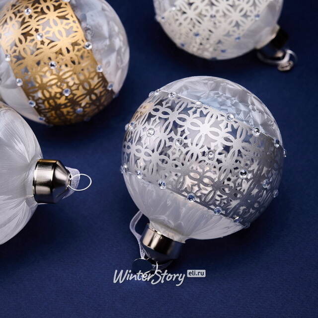 Елочные шары Griglia Solare 8 см, 12 шт, подарочная коробка, стекло Winter Deco