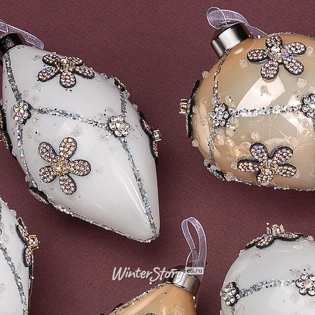 Елочные шары Caleidoscopio Floreale 8 см кремовый, 12 шт, подарочная коробка, стекло Winter Deco