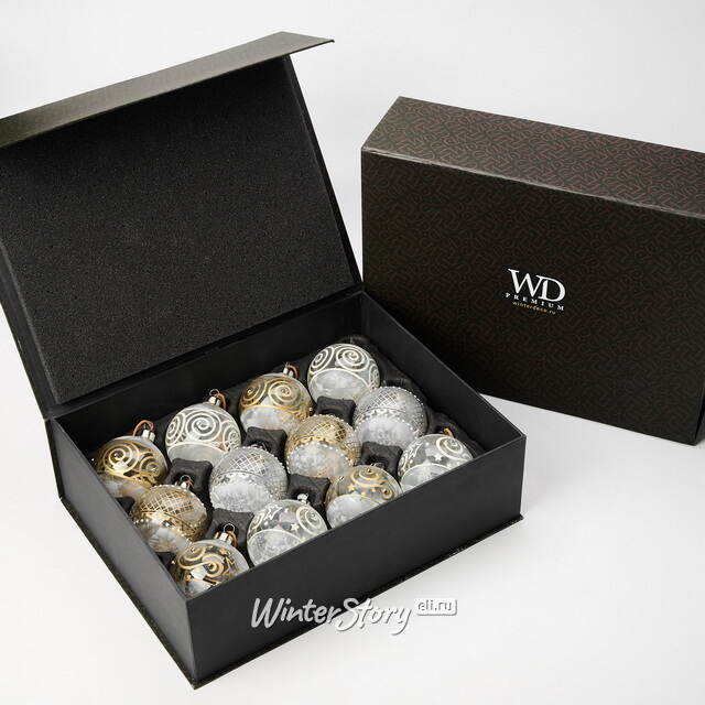 Елочные шары Canzone Di Pizzo 8 см, 12 шт, подарочная коробка, стекло Winter Deco