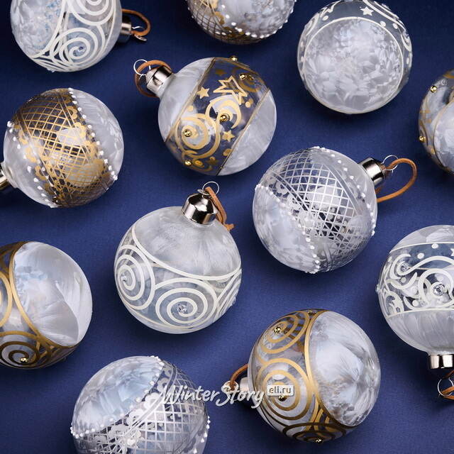 Елочные шары Canzone Di Pizzo 8 см, 12 шт, подарочная коробка, стекло Winter Deco