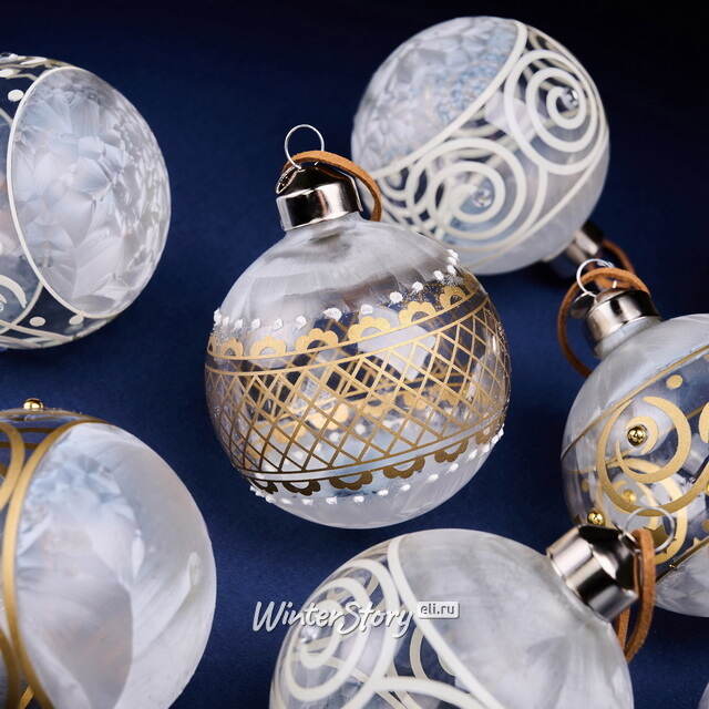 Елочные шары Canzone Di Pizzo 8 см, 12 шт, подарочная коробка, стекло Winter Deco