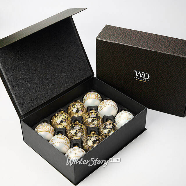 Елочные шары Solare India 8 см, 12 шт, стекло Winter Deco