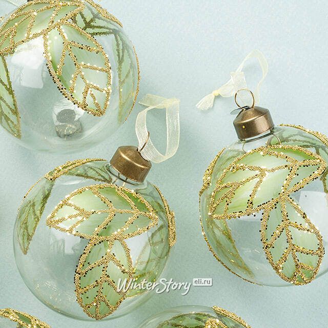 Елочные шары Fogliame Primaverile 8 см, 6 шт, стекло Winter Deco