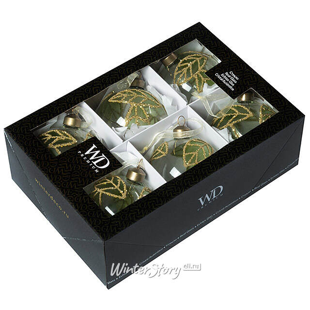 Елочные шары Fogliame Primaverile 8 см, 6 шт, стекло Winter Deco