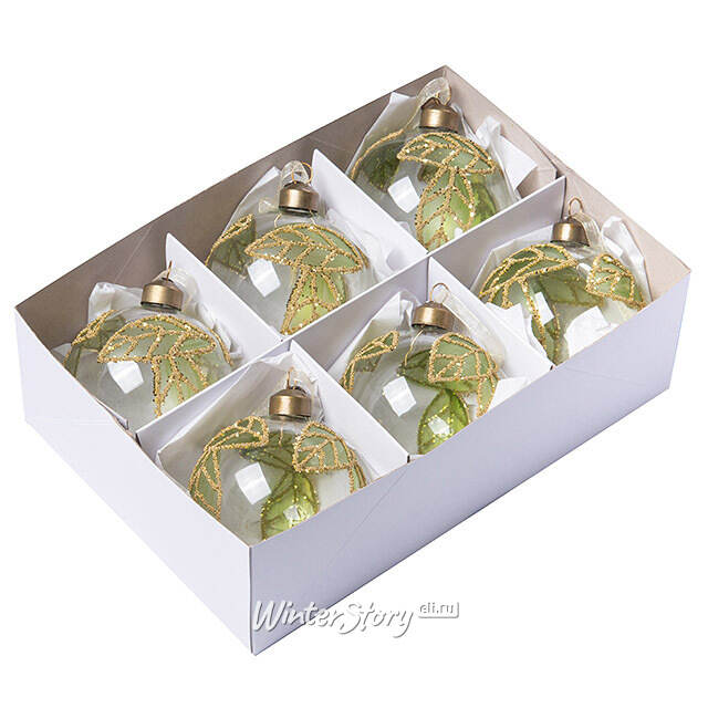 Елочные шары Fogliame Primaverile 8 см, 6 шт, стекло Winter Deco