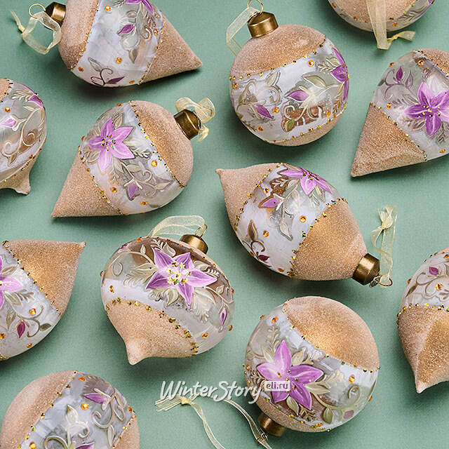 Елочные шары Giglio Congelato 8-12 см, 12 шт, подарочная коробка, стекло Winter Deco