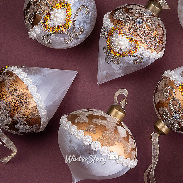 Елочные шары Cuori Di Perle 8-12 см золотой, 12 шт, стекло Winter Deco