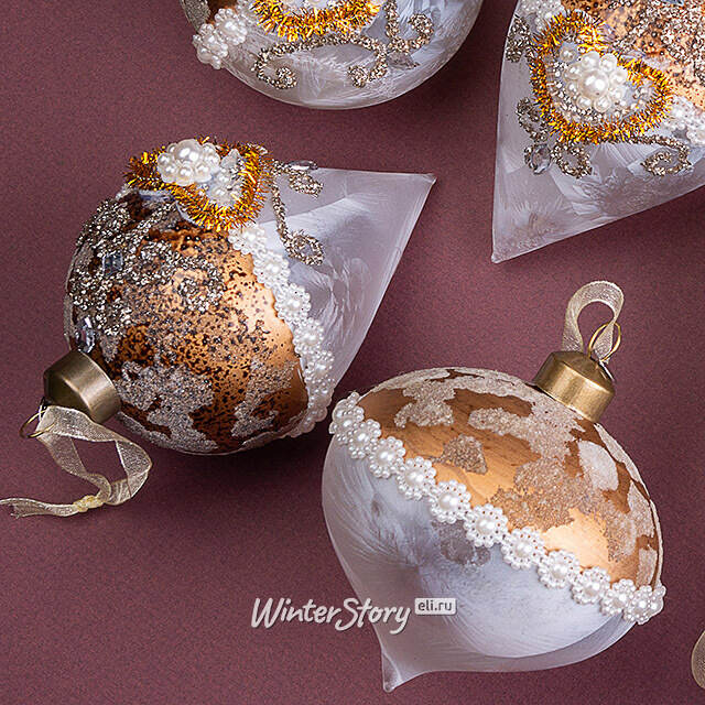 Елочные шары Cuori Di Perle 8-12 см золотой, 12 шт, стекло Winter Deco