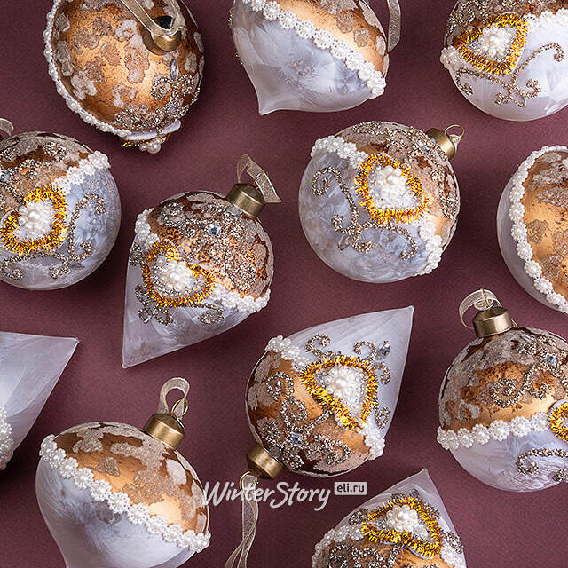 Елочные шары Cuori Di Perle 8-12 см золотой, 12 шт, стекло Winter Deco