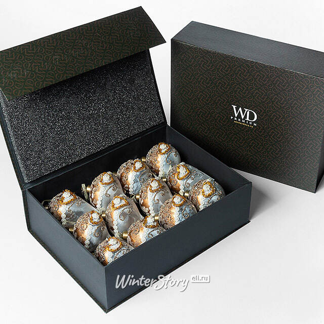 Елочные шары Cuori Di Perle 8-12 см золотой, 12 шт, стекло Winter Deco