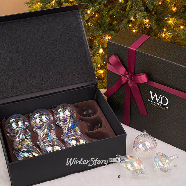 Елочные игрушки Fiume-Veneto Chiaro 8 см, 12 шт, подарочная коробка, стекло Winter Deco