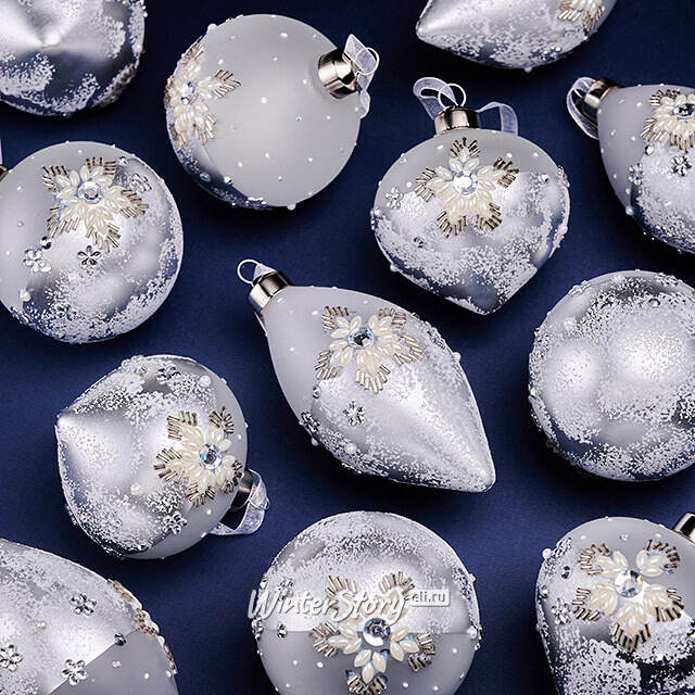 Елочные шары Neve Argentea 8-12 см, 12 шт, подарочная коробка, стекло Winter Deco