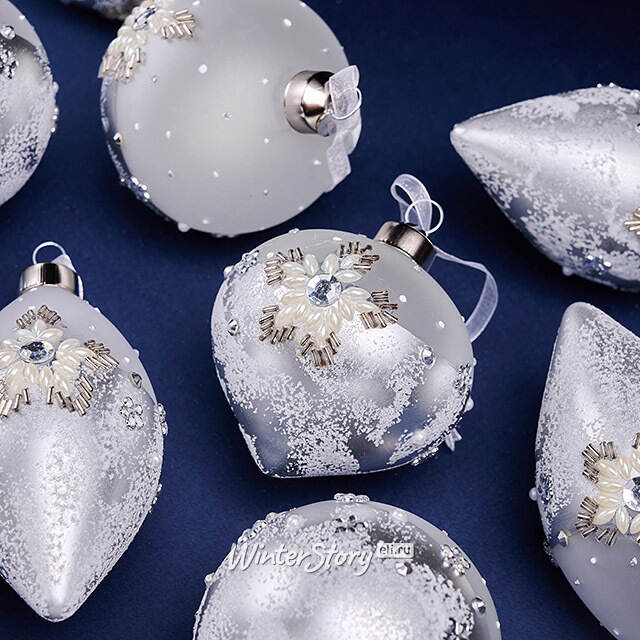 Елочные шары Neve Argentea 8-12 см, 12 шт, подарочная коробка, стекло Winter Deco