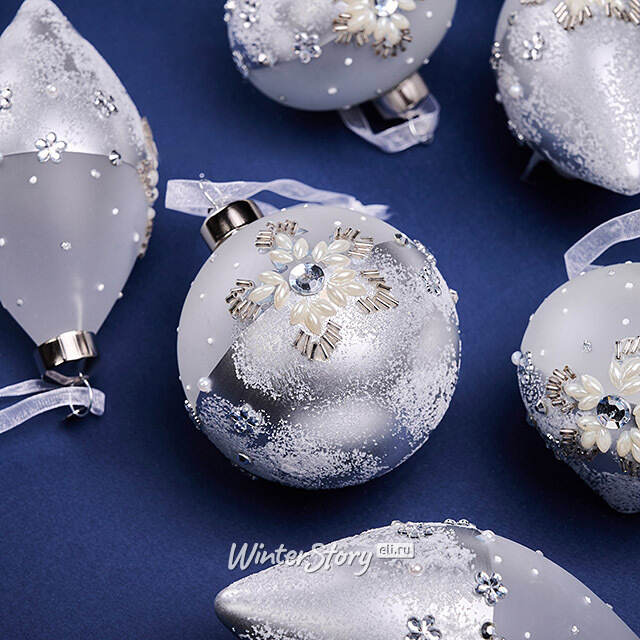 Елочные шары Neve Argentea 8-12 см, 12 шт, подарочная коробка, стекло Winter Deco