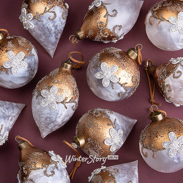 Елочные шары Fiori Di Perle 8-12 см золотой, 12 шт, подарочная коробка, стекло Winter Deco