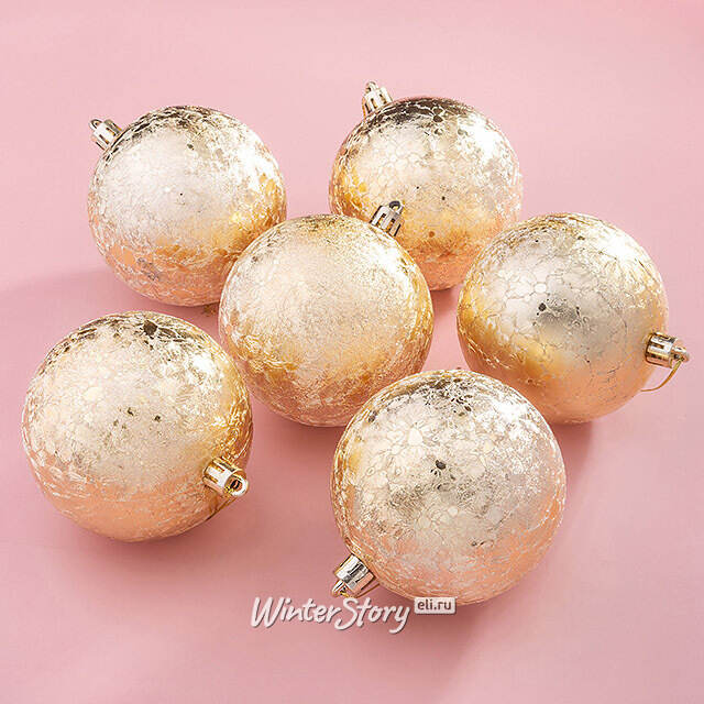 Елочные шары Craquelure 8 см золотые, 6 шт, пластик Winter Deco