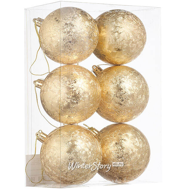 Елочные шары Craquelure 8 см золотые, 6 шт, пластик Winter Deco