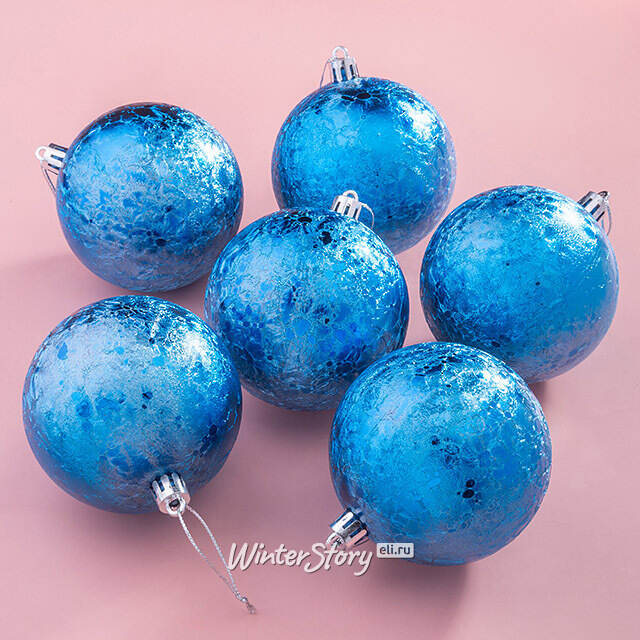 Елочные шары Craquelure 8 см синие, 6 шт, пластик Winter Deco