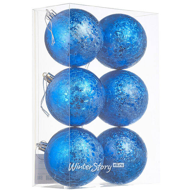 Елочные шары Craquelure 8 см синие, 6 шт, пластик Winter Deco