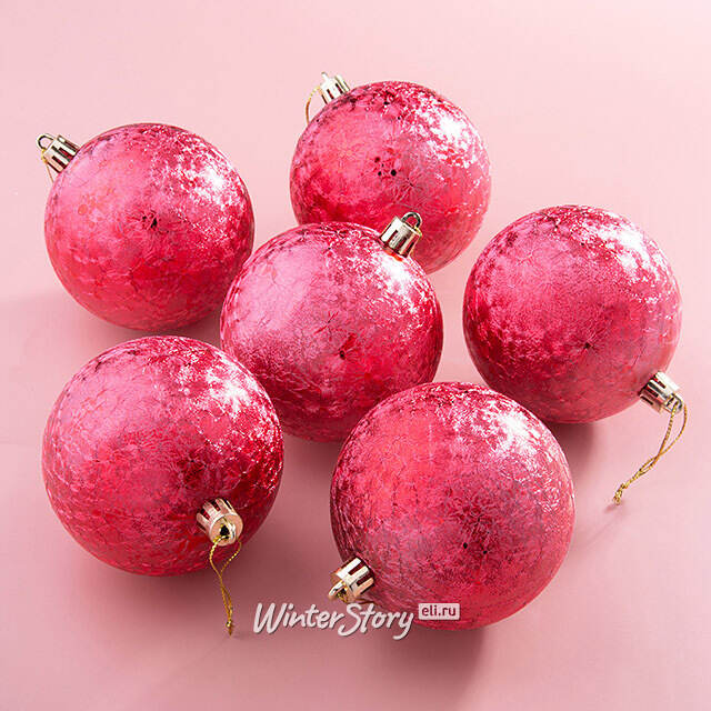 Елочные шары Craquelure 8 см красные, 6 шт, пластик Winter Deco