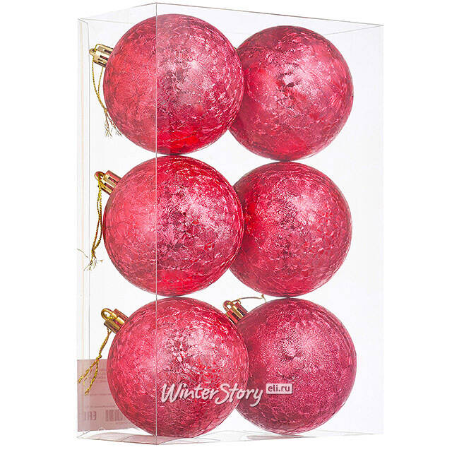 Елочные шары Craquelure 8 см красные, 6 шт, пластик Winter Deco