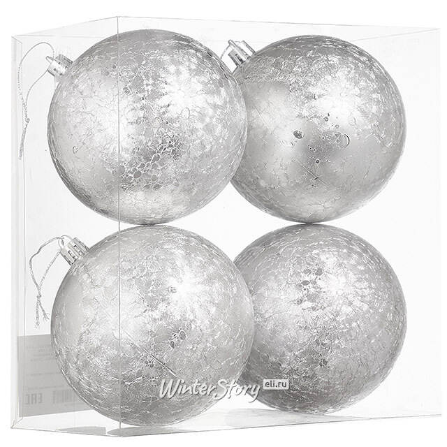 Елочные шары Craquelure 10 см серебряные, 4 шт, пластик Winter Deco