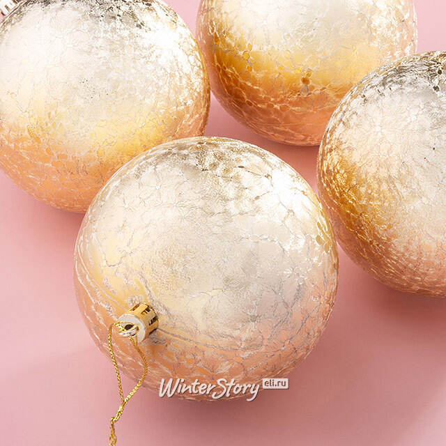 Елочные шары Craquelure 10 см золотые, 4 шт, пластик Winter Deco