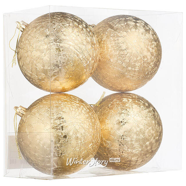 Елочные шары Craquelure 10 см золотые, 4 шт, пластик Winter Deco