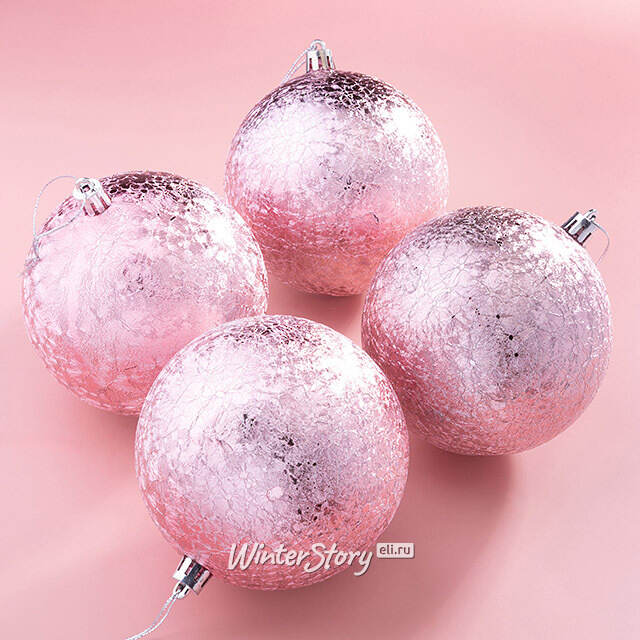Елочные шары Craquelure 10 см розовые, 4 шт, пластик Winter Deco