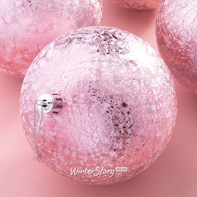 Елочные шары Craquelure 10 см розовые, 4 шт, пластик Winter Deco