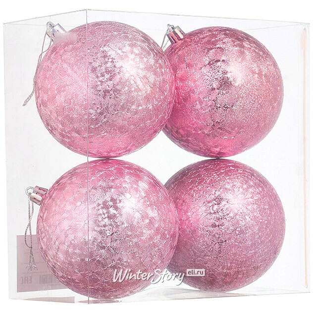 Елочные шары Craquelure 10 см розовые, 4 шт, пластик Winter Deco