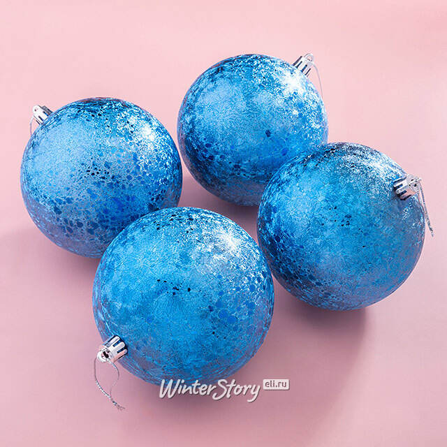 Елочные шары Craquelure 10 см синие, 4 шт, пластик Winter Deco