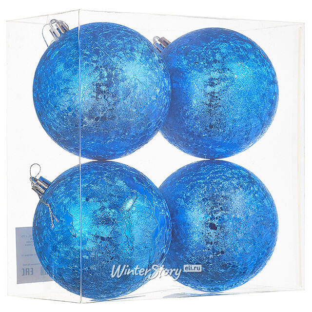 Елочные шары Craquelure 10 см синие, 4 шт, пластик Winter Deco