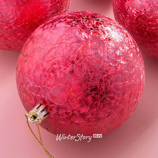 Елочные шары Craquelure 10 см красные, 4 шт, пластик Winter Deco