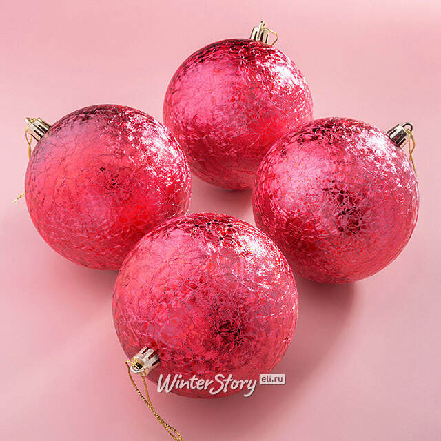 Елочные шары Craquelure 10 см красные, 4 шт, пластик Winter Deco
