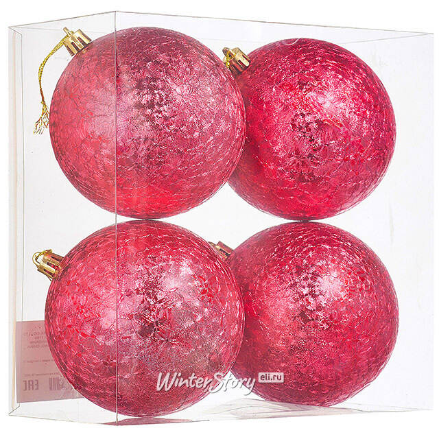 Елочные шары Craquelure 10 см красные, 4 шт, пластик Winter Deco