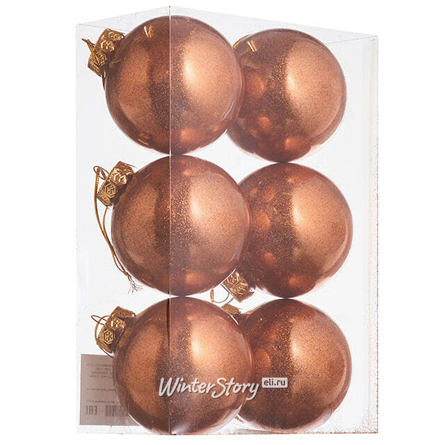 Елочные ПЭТ шары Albertine - Shiny Orange 8 см, 6 шт, пластик Winter Deco